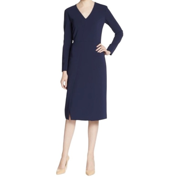 THEORY Pazima Admiral Modern Crepe Long Sleeve Sheath Dress, GOF Navy, Size 4 - Picture 4 of 4